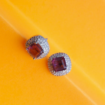 Chic Essentials Purple Pink CZ Stud Earrings Detail Shot | Traditional Jewellery | Saajo