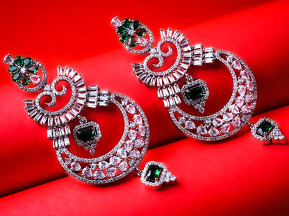 Divine Intuition Green & White CZ Ethnic Earrings Detail Shot | Traditional Jewellery | Saajo