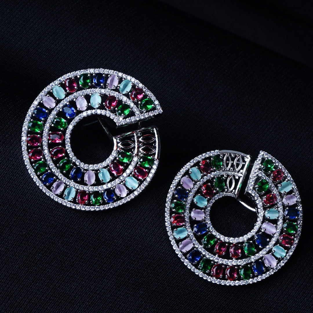 Opulent Kaleidoscopic Multicolour CZ Earrings Detail Shot | Traditional Jewellery | Saajo