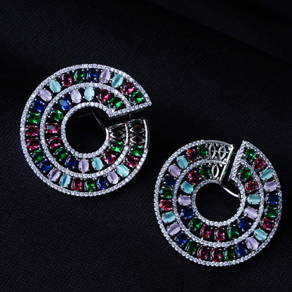 Opulent Kaleidoscopic Multicolour CZ Earrings Detail Shot | Traditional Jewellery | Saajo