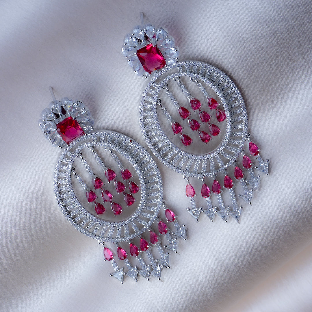 Empowered Expression Raspberry Pink CZ Earrings Detail Shot | Traditional Jewellery | Saajo