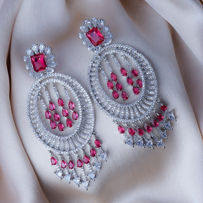Empowered Expression Raspberry Pink CZ Earrings Close Up | Indian Jewellery | Saajo