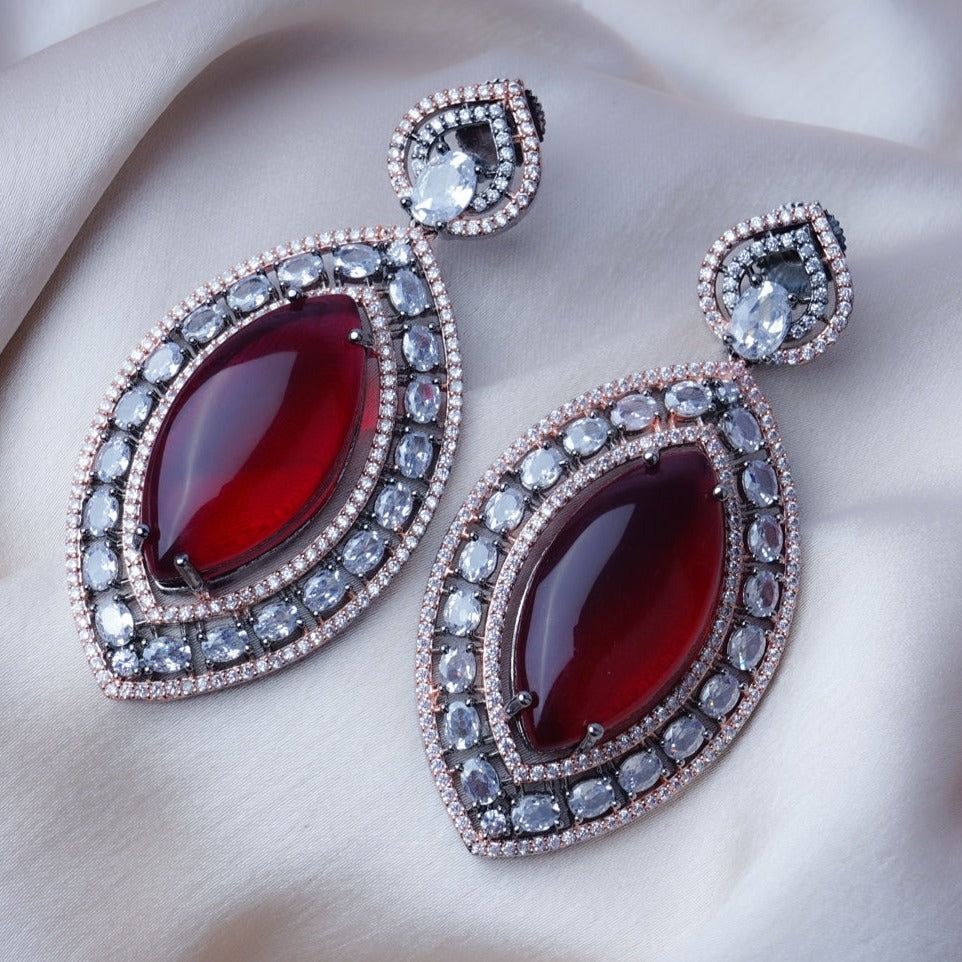 Forever and Always Rose Wine Red CZ Earrings Styled Look | Indian Jewellery | Saajo
