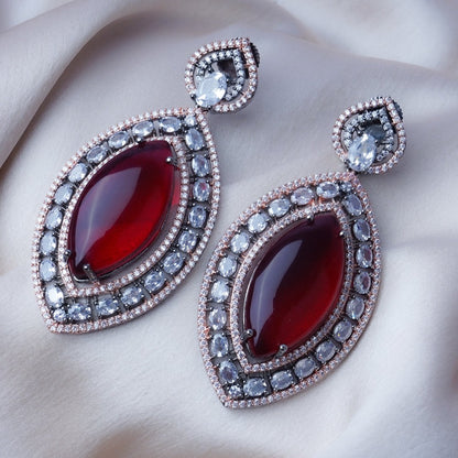 Forever and Always Rose Wine Red CZ Earrings Styled Look | Indian Jewellery | Saajo
