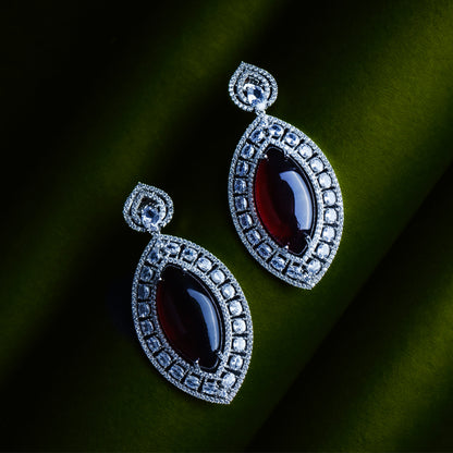 Forever and Always Merlot Wine Red CZ Earrings | Premium Indian Jewellery | Saajo