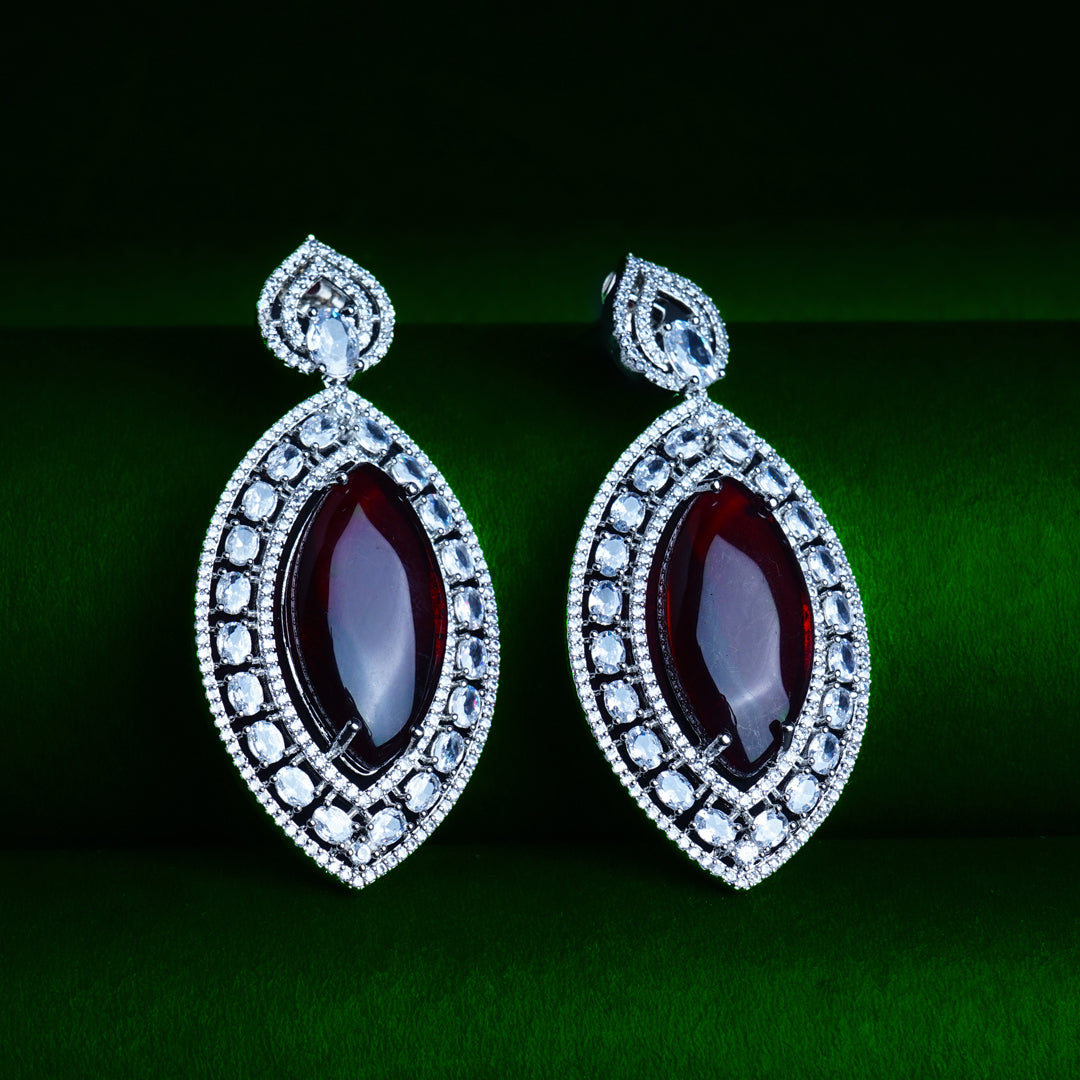 Forever and Always Merlot Wine Red CZ Earrings Close Up | Indian Jewellery | Saajo