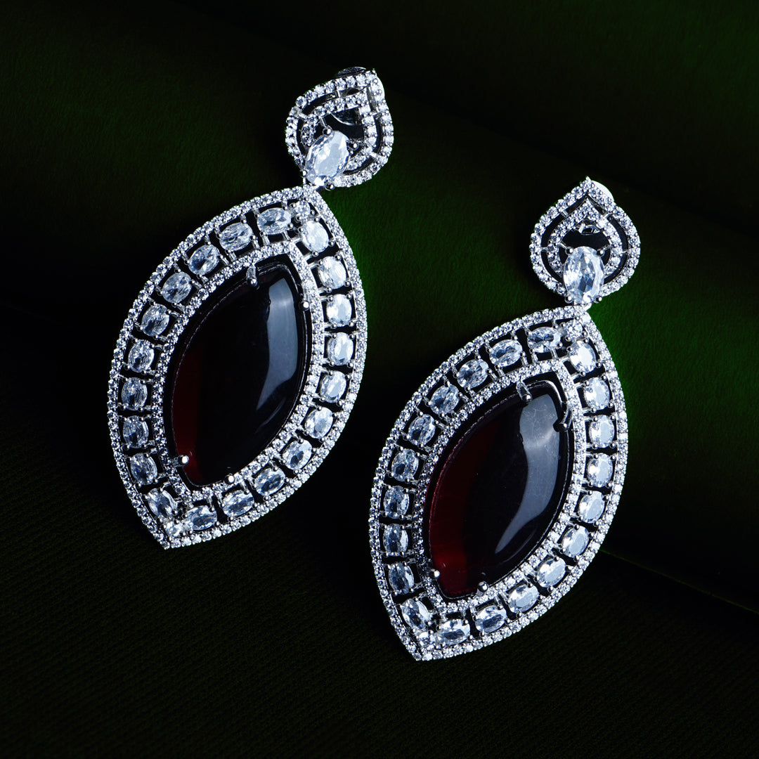 Forever and Always Merlot Wine Red CZ Earrings Detail Shot | Traditional Jewellery | Saajo