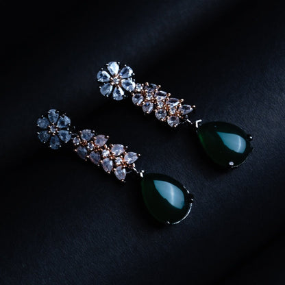 Majestic Caravan Green CZ Dangler Earrings Styled Look | Indian Jewellery | Saajo