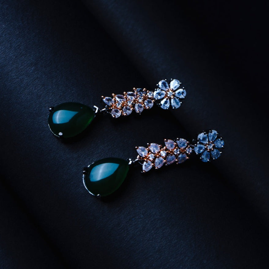 Majestic Caravan Green CZ Dangler Earrings Detail Shot | Traditional Jewellery | Saajo