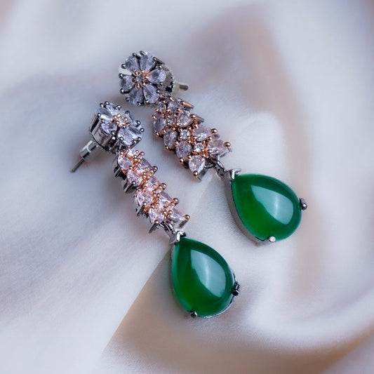 Majestic Caravan Green CZ Dangler Earrings | Premium Indian Jewellery | Saajo