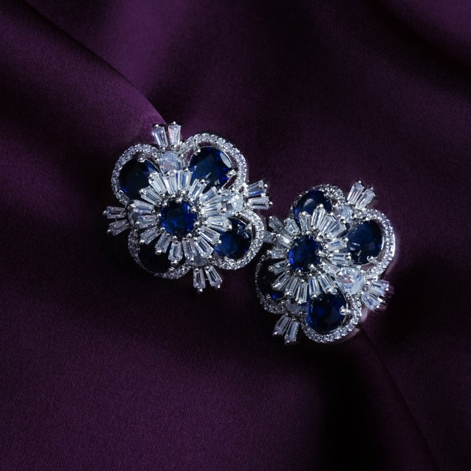 Marine Mist Blue CZ Stud Earrings Detail Shot | Traditional Jewellery | Saajo