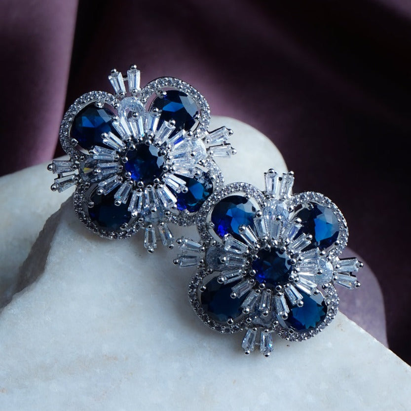 Marine Mist Blue CZ Stud Earrings Styled Look | Indian Jewellery | Saajo
