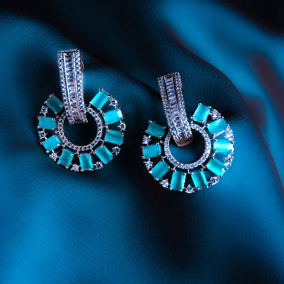 Oceanic Opulence Sea Green CZ Earrings | Premium Indian Jewellery | Saajo