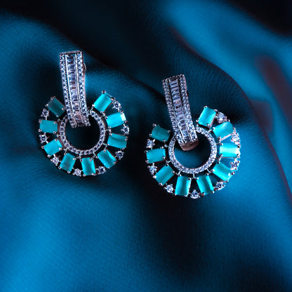 Oceanic Opulence Sea Green CZ Earrings | Premium Indian Jewellery | Saajo