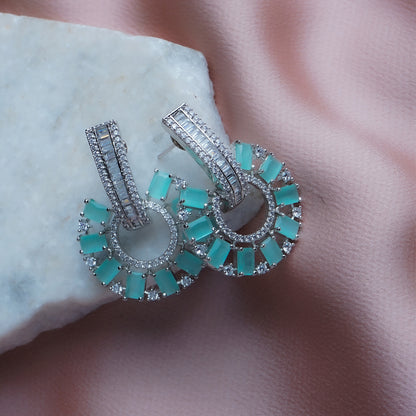 Oceanic Opulence Sea Green CZ Earrings Close Up | Indian Jewellery | Saajo