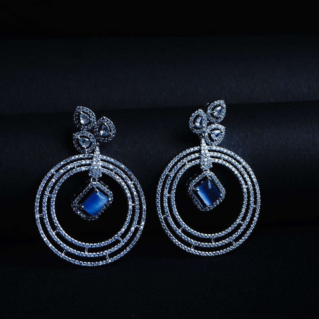 Ambitious Aura Columbia Blue CZ Dangler Earrings Detail Shot | Traditional Jewellery | Saajo