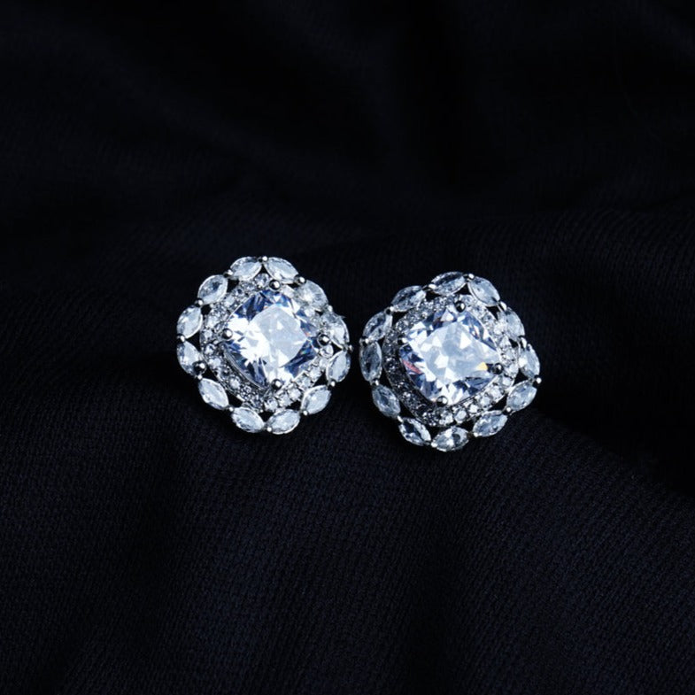 Subtle Glamour Clear Crystal CZ Stud Earrings Styled Look | Indian Jewellery | Saajo