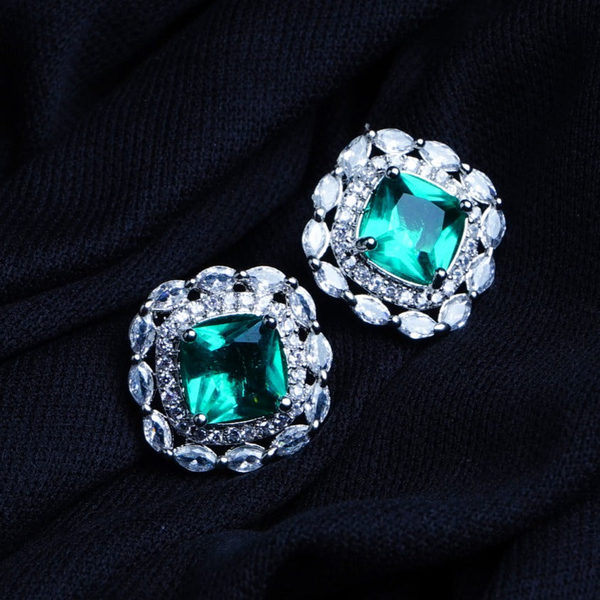 Subtle Glamour Turquoise Blue CZ Stud Earrings Close Up | Indian Jewellery | Saajo