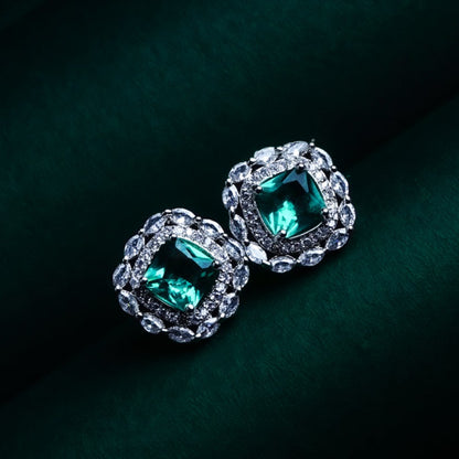 Subtle Glamour Turquoise Blue CZ Stud Earrings | Premium Indian Jewellery | Saajo