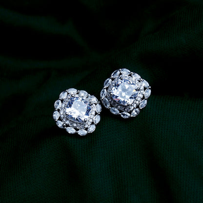 Subtle Glamour Clear Crystal CZ Stud Earrings | Premium Indian Jewellery | Saajo