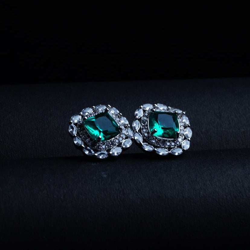 Subtle Glamour Turquoise Blue CZ Stud Earrings Detail Shot | Traditional Jewellery | Saajo