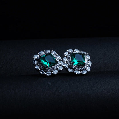 Subtle Glamour Turquoise Blue CZ Stud Earrings Detail Shot | Traditional Jewellery | Saajo