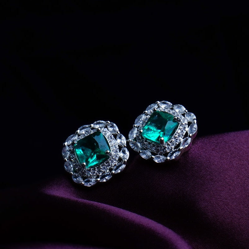 Subtle Glamour Turquoise Blue CZ Stud Earrings Styled Look | Indian Jewellery | Saajo