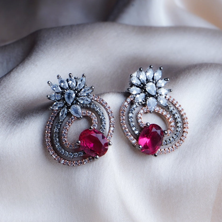 Cinematic Glamour Pink CZ Stud Earrings Detail Shot | Traditional Jewellery | Saajo