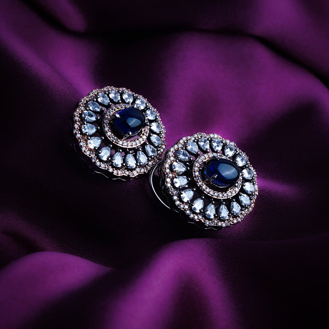 Queen of Confidence Blue CZ Stud Earrings Detail Shot | Traditional Jewellery | Saajo