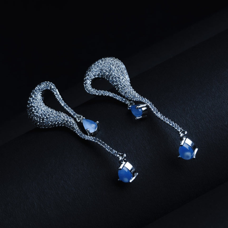 Aqua Wave Sky Columbia Blue CZ Earrings Styled Look | Indian Jewellery | Saajo
