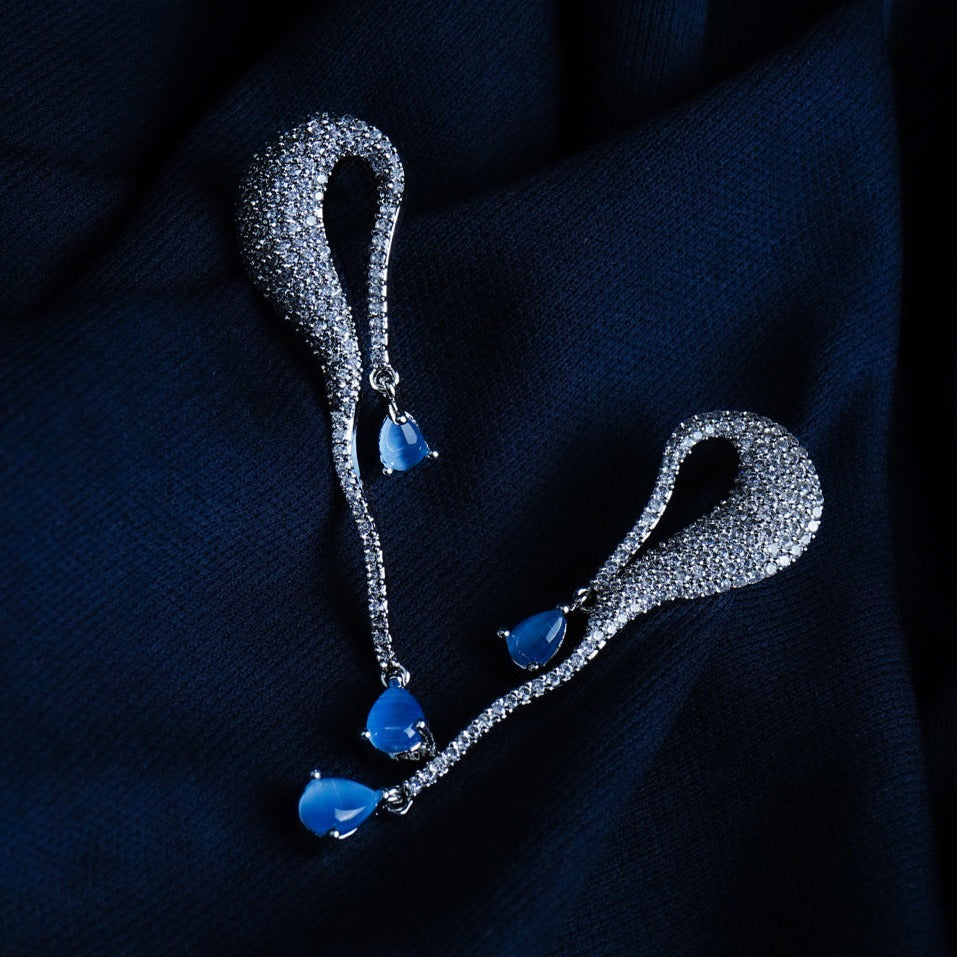 Aqua Wave Sky Columbia Blue CZ Earrings Detail Shot | Traditional Jewellery | Saajo