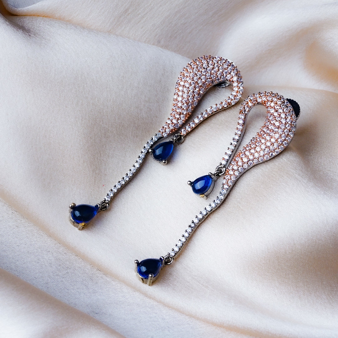 Aqua Wave Steel Blue CZ Ocean Earrings Styled Look | Indian Jewellery | Saajo