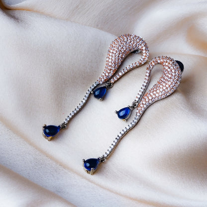 Aqua Wave Steel Blue CZ Ocean Earrings Styled Look | Indian Jewellery | Saajo