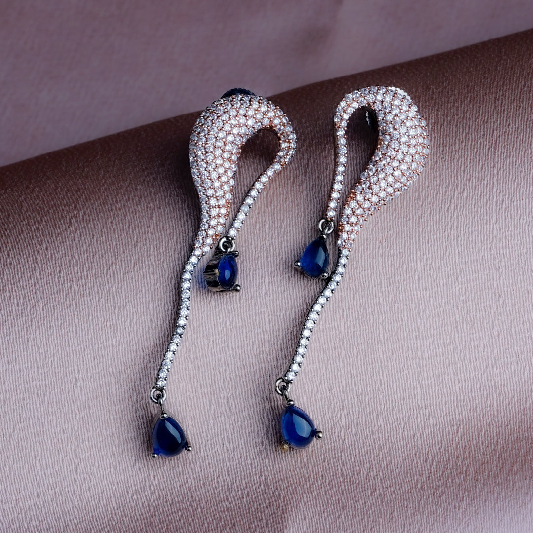 Aqua Wave Steel Blue CZ Ocean Earrings Detail Shot | Traditional Jewellery | Saajo