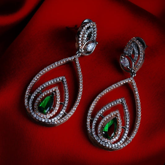 Nocturnal Nymph Jade Green CZ Dangler Earrings | Premium Indian Jewellery | Saajo