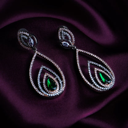 Nocturnal Nymph Jade Green CZ Dangler Earrings Detail Shot | Traditional Jewellery | Saajo