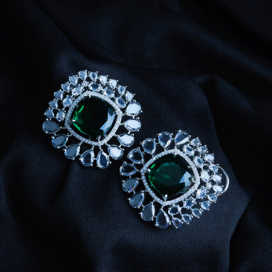 Enchanted Evergreen Emerald Green CZ Stud Earrings | Premium Indian Jewellery | Saajo