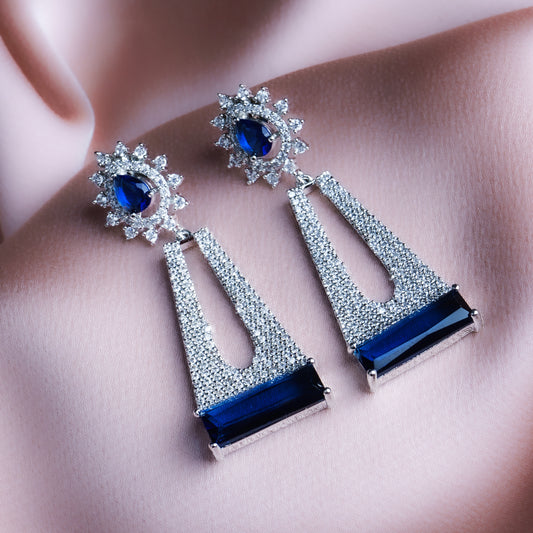 Celestial Sangeet Cornflower Blue CZ Dangler Earrings | Premium Indian Jewellery | Saajo