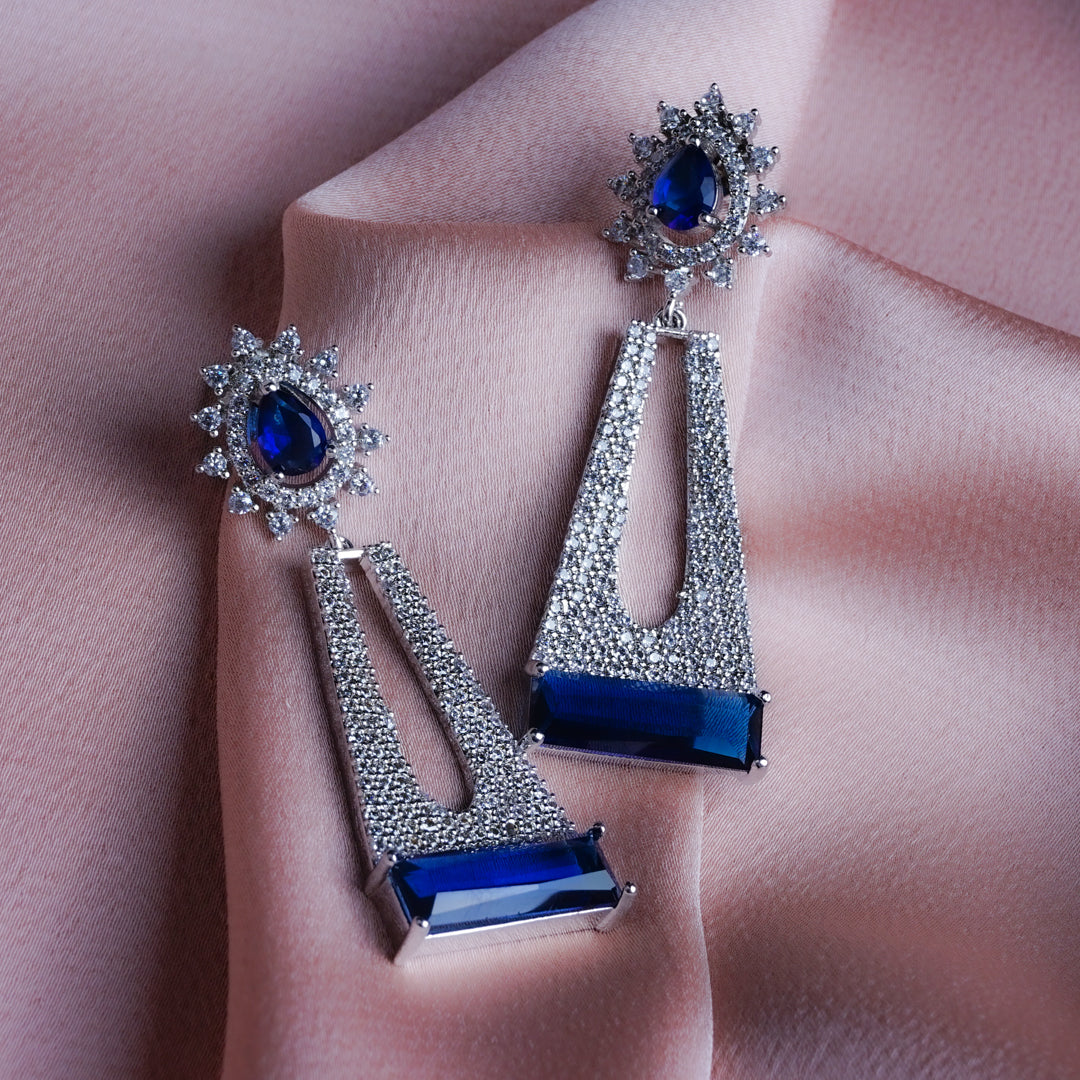 Celestial Sangeet Cornflower Blue CZ Dangler Earrings Styled Look | Indian Jewellery | Saajo