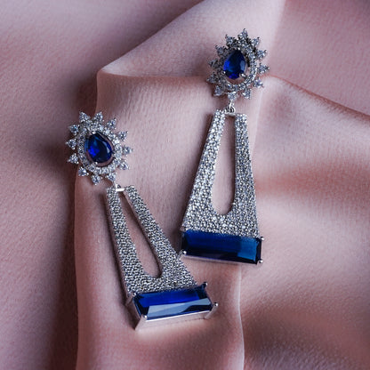 Celestial Sangeet Cornflower Blue CZ Dangler Earrings Styled Look | Indian Jewellery | Saajo