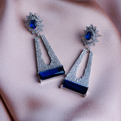 Celestial Sangeet Cornflower Blue CZ Dangler Earrings Detail Shot | Traditional Jewellery | Saajo
