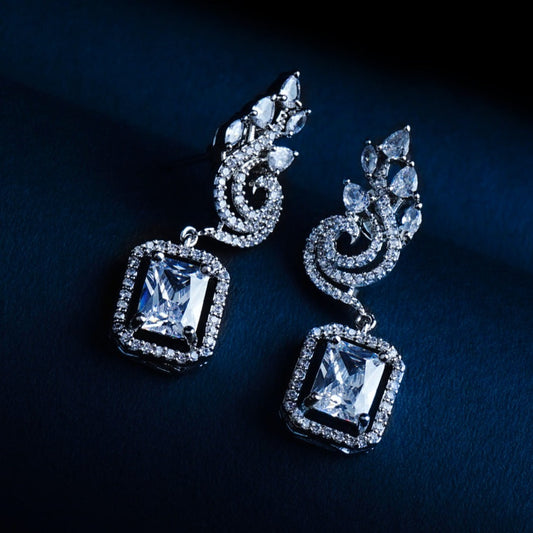 Sylvan Dreamcatcher Clear CZ Dangler Earrings | Premium Indian Jewellery | Saajo