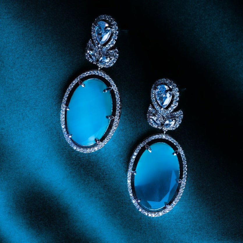 Bella Italia Aqua Blue CZ Dangler Earrings Styled Look | Indian Jewellery | Saajo