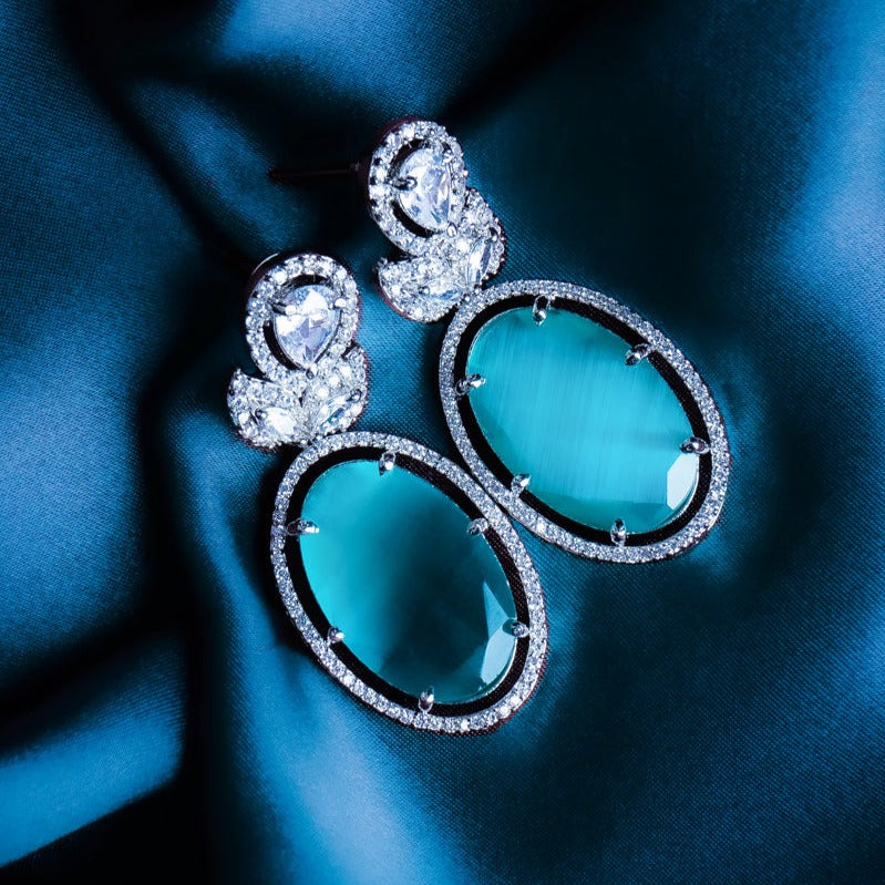 Bella Italia Aqua Blue CZ Dangler Earrings | Premium Indian Jewellery | Saajo
