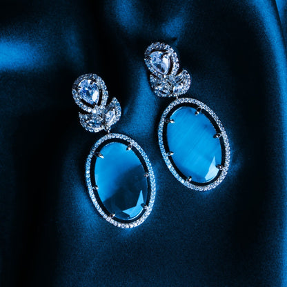 Bella Italia Aqua Blue CZ Dangler Earrings Detail Shot | Traditional Jewellery | Saajo