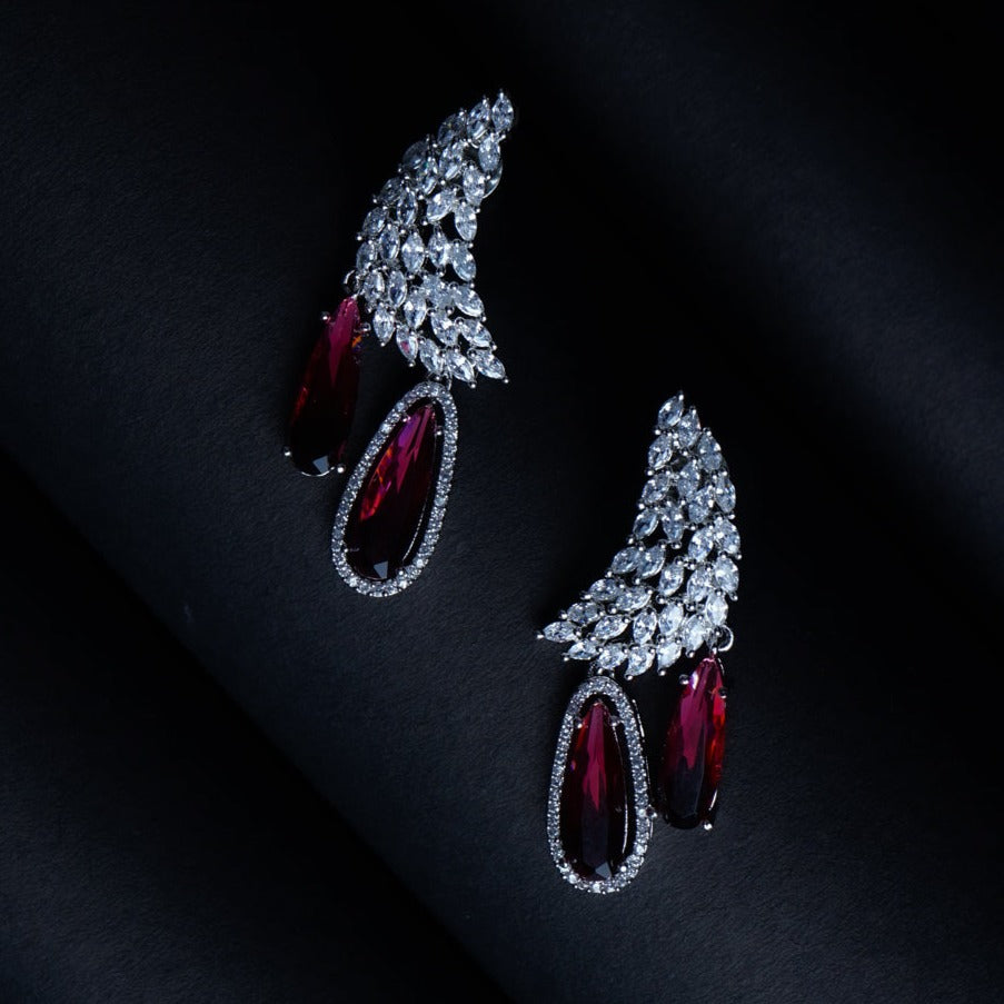 Phoenix Rising Crimson Red CZ Dangler Earrings Styled Look | Indian Jewellery | Saajo