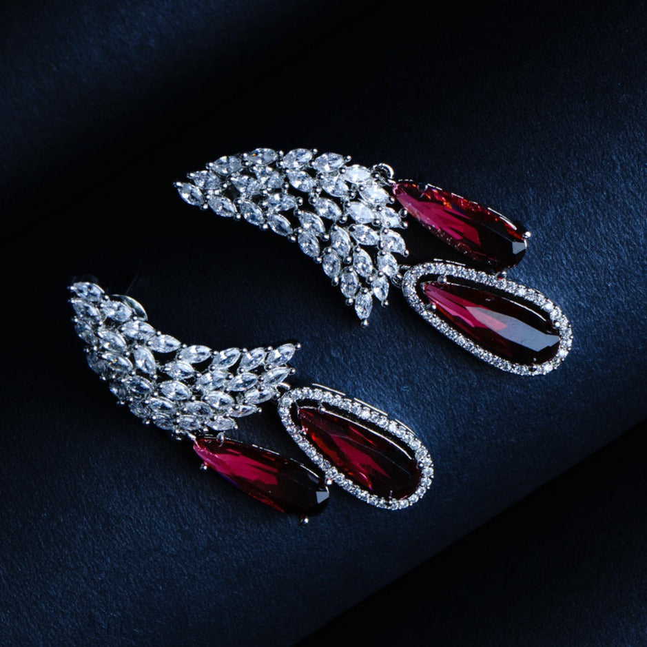 Phoenix Rising Crimson Red CZ Dangler Earrings | Premium Indian Jewellery | Saajo
