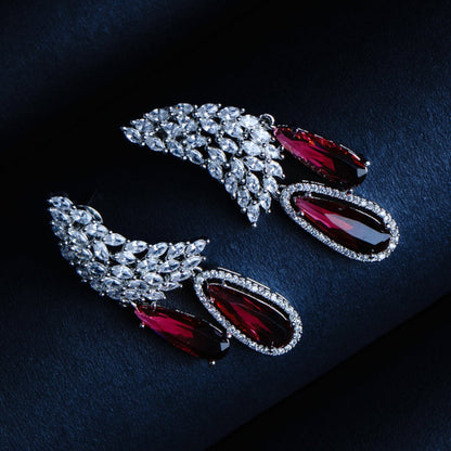 Phoenix Rising Crimson Red CZ Dangler Earrings | Premium Indian Jewellery | Saajo