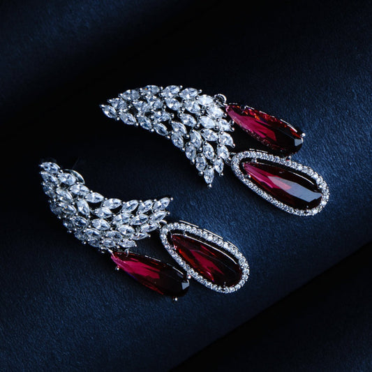 Phoenix Rising Crimson Red CZ Dangler Earrings | Premium Indian Jewellery | Saajo