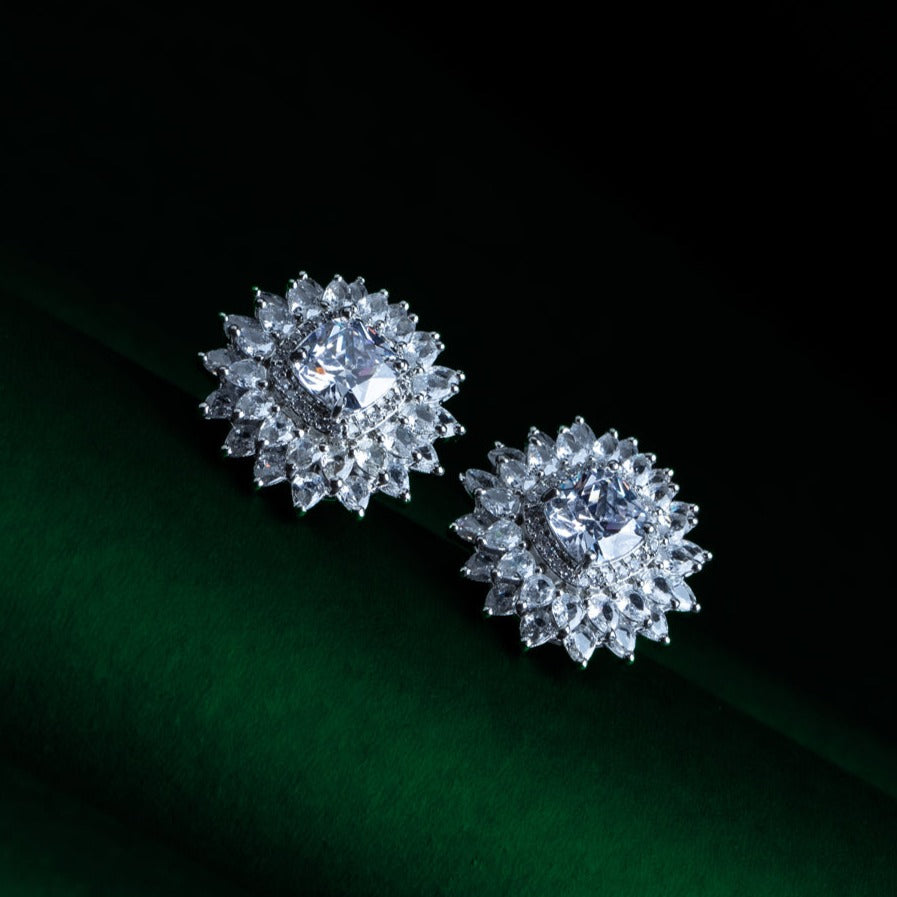Twilight Serenade Clear CZ Stud Earrings Detail Shot | Traditional Jewellery | Saajo